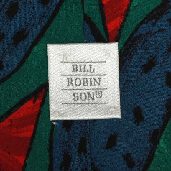 BILL ROBIN SON Vintage 80s Retro Memphis Style Green Red Blue Men's Silk Tie - Picture 3 of 3